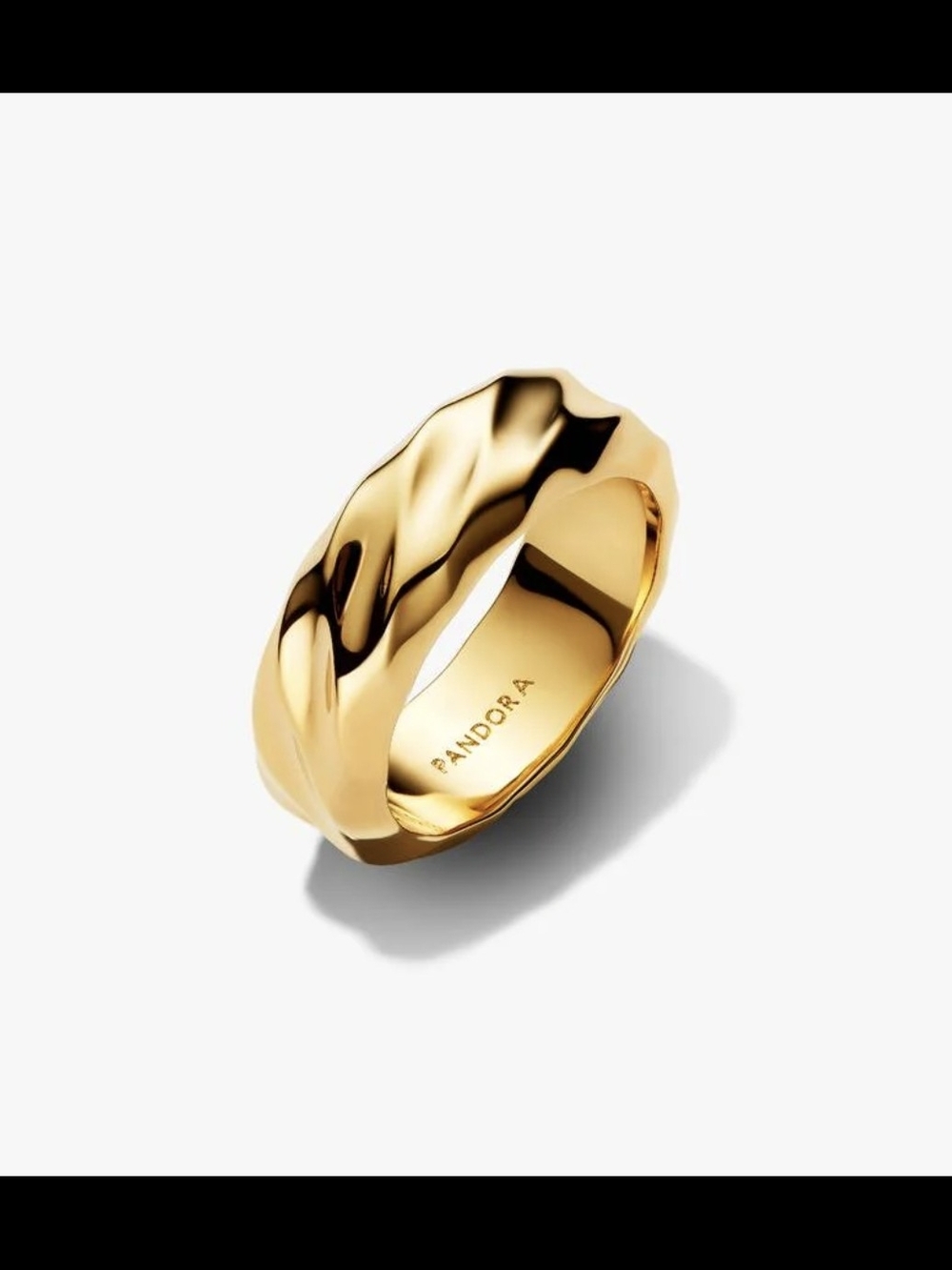 Pandora Gold Twisted Wide Stacking Band Ring 14k Plate Ring Size 6 US